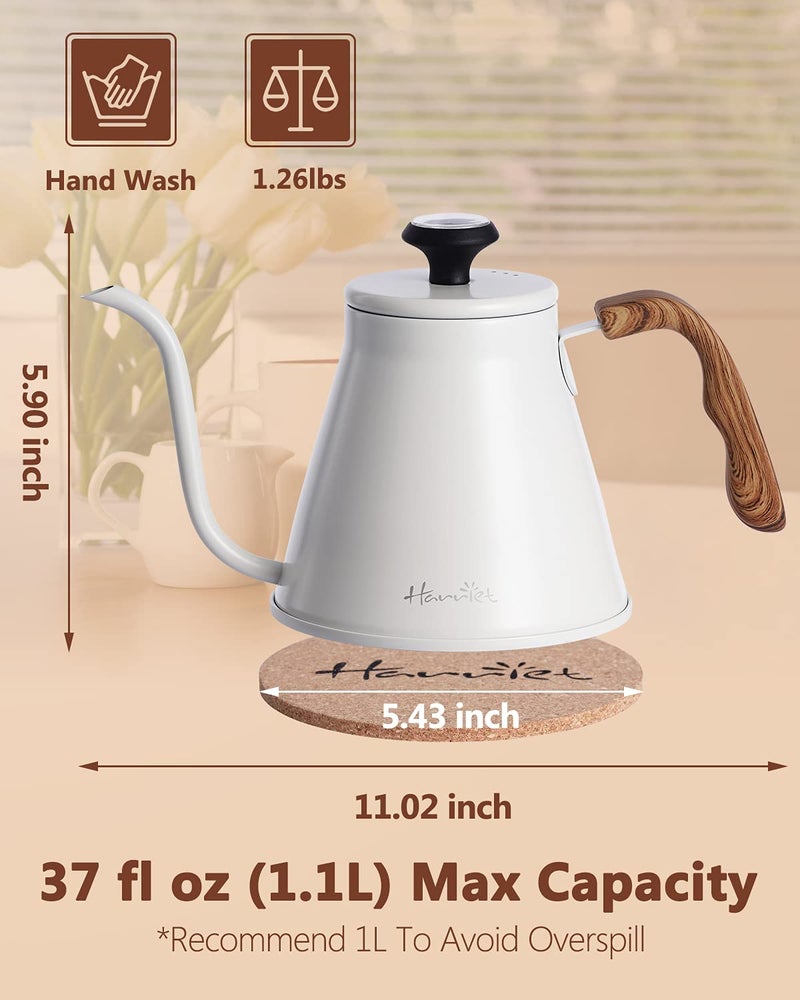 harriet Gooseneck Kettle for Stove Top  37oz (1.1L) Stainless Steel Pour Over Coffee Kettle with Thermometer  Anti-Hot Handle  Flow Spout Design For Drip Coffee  White - Image 5